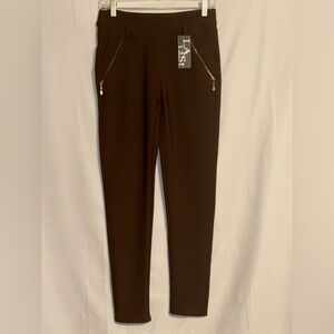 NWT LA 12 St Brown Pants with Gold Zipper Accents One Size
